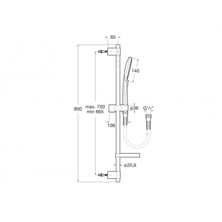 ROUND - Душ комплект с душ слушалка Sensum Round с 4 функции, тръбно окачване 800 мм държач, сапунерка и шлаух 1,70 м. Хром
